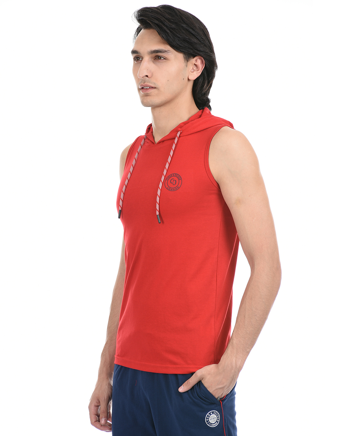 Cloak & Decker by Monte Carlo Men Red Sleeveless Hooded Tshirt